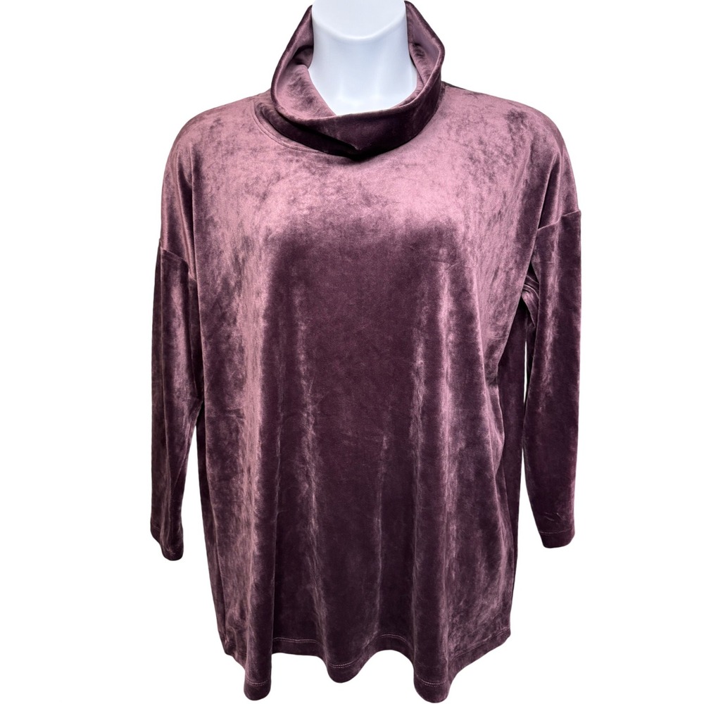 PURE JILL Womens Purple Velvet Funnel Neck Tunic XL Relax Stretch Cozy Oversized